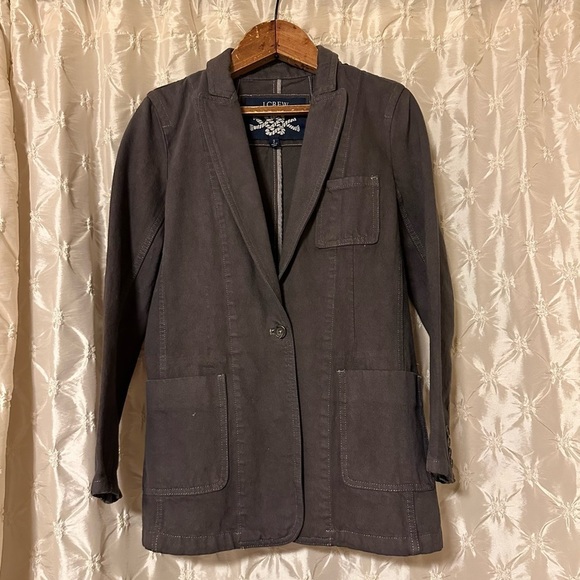 J. Crew Long Parke Blazer Denim Jacket Gray Brown - Picture 2 of 12